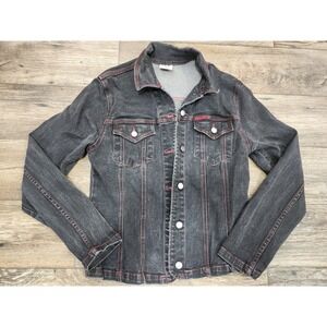 Vintage Jean Denim Jacket Women's Black Red stitch Made in USA Extra Large XL